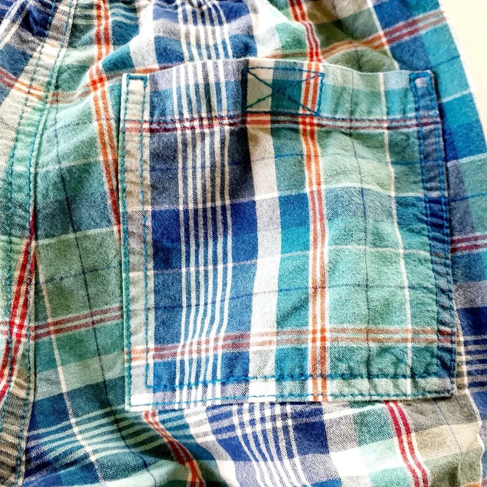 Children's Place Boys Shorts Blue Plaid Adjustable Waist Pull On Size 7